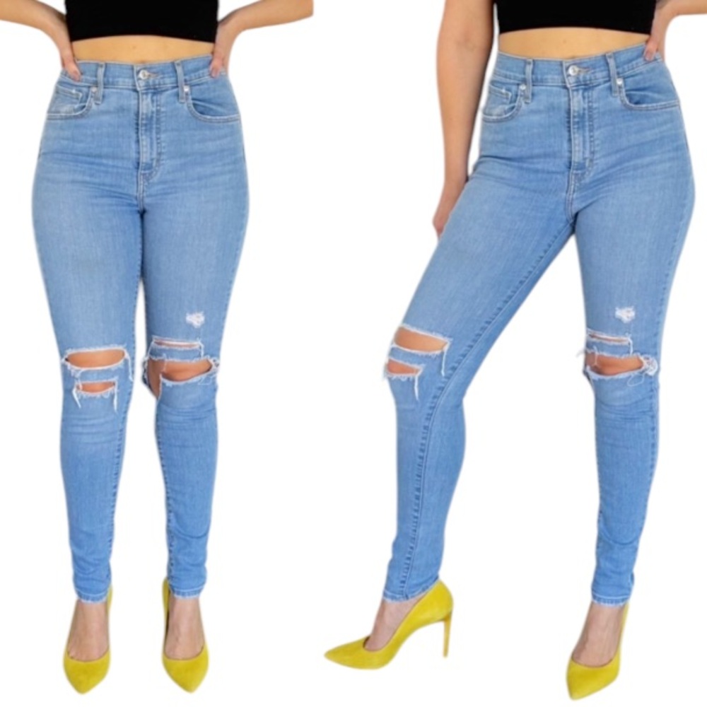 Levi’s mile high super skinny light wash ripped knee distressed jeans size 29